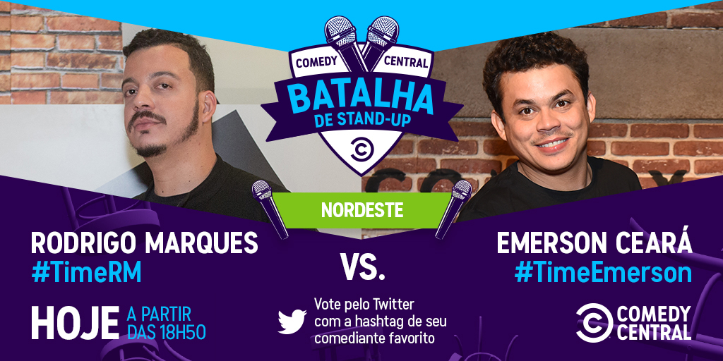 ComedyCentralBR's tweet photo. Estão prontos para #BatalhaDeStandUp da Região Nordeste? Tem o #TimeRM vs #TimeEmerson! Já estou contabilizando os votos, viu? MANDA O SEU AGORA! https://t.co/LHRewyXNDR