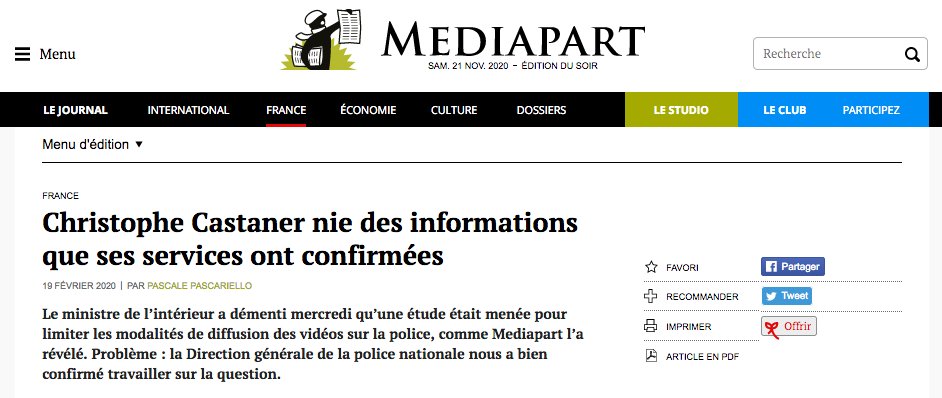 La suite des événements, avec cette  #PPLSécuritéGlobale, a montré que  @p_pascariello avait eu raison sur tte la ligne, et que  @CCastaner a délibérément menti en février sur  @FranceInter. Conséquence du mensonge : un débat public, et donc une potentielle protestation, empêchés.