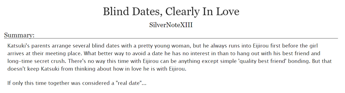 Blind Dates, Clearly In Love by  @fluffedpudgepop- rated T, 10k, complete- bk’s parents arrange dates for him, only the girl never shows up, but kr somehow is always in the area?? Bk can’t figure it out  all he knows is he likes spending time w kiri https://archiveofourown.org/works/23968483 