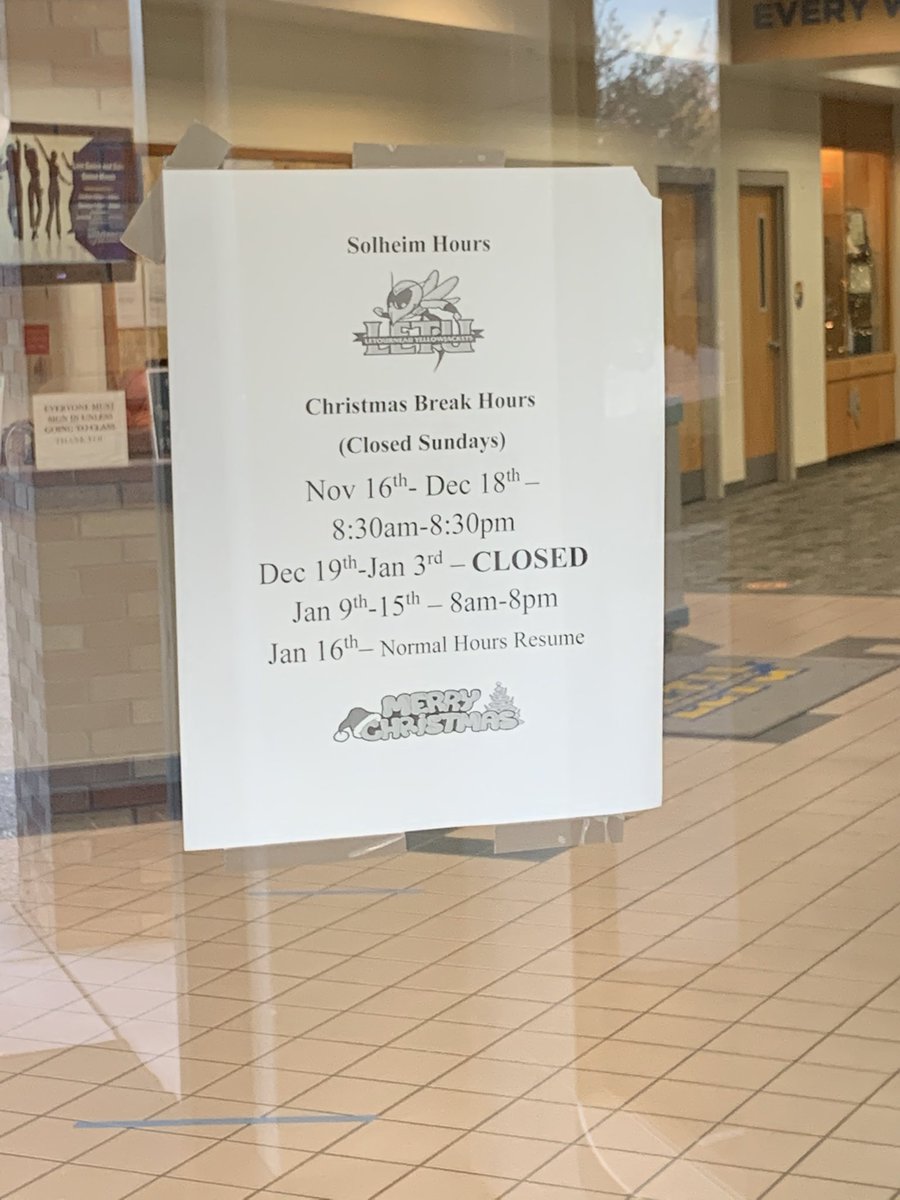 LETUAthletics's tweet image. #Solheim hours for semester break &amp;amp; holidays.