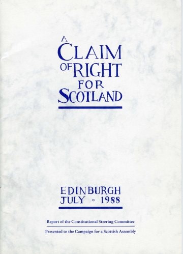 In 1988 a Scottish constitutional committee issued A Claim of Right for Scotland. The title of the document explicitly referred to earlier claims issued in 1689 (opposition to the arbitrary monarchy of James II) and in 1842 (protest against government interference in the