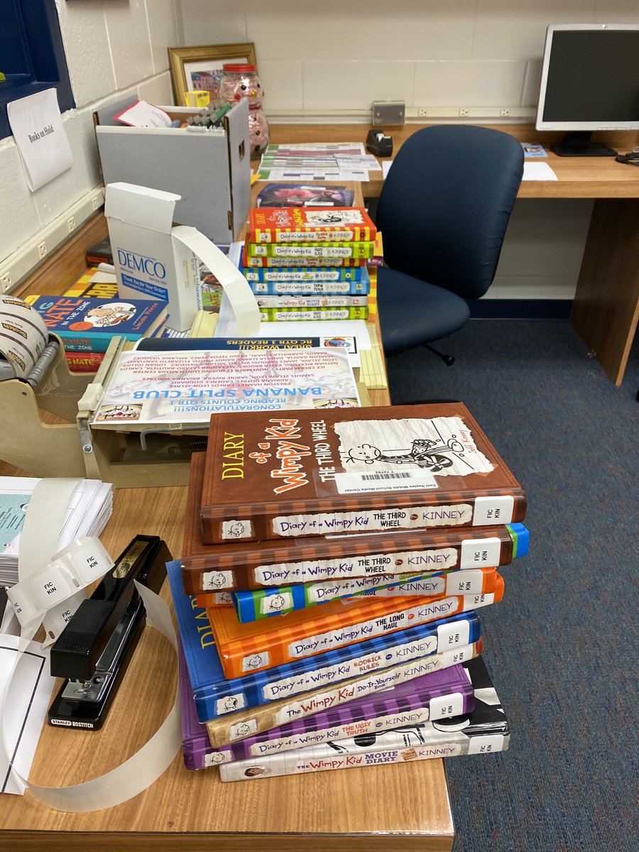 emedia21's tweet photo. Ask and you shall receive! Book donation. We could process these fast enough! Students will ALWAYS love Wimpy Kid no matter what age.. @wimpykid @ENMGators https://t.co/xf3T086rYE