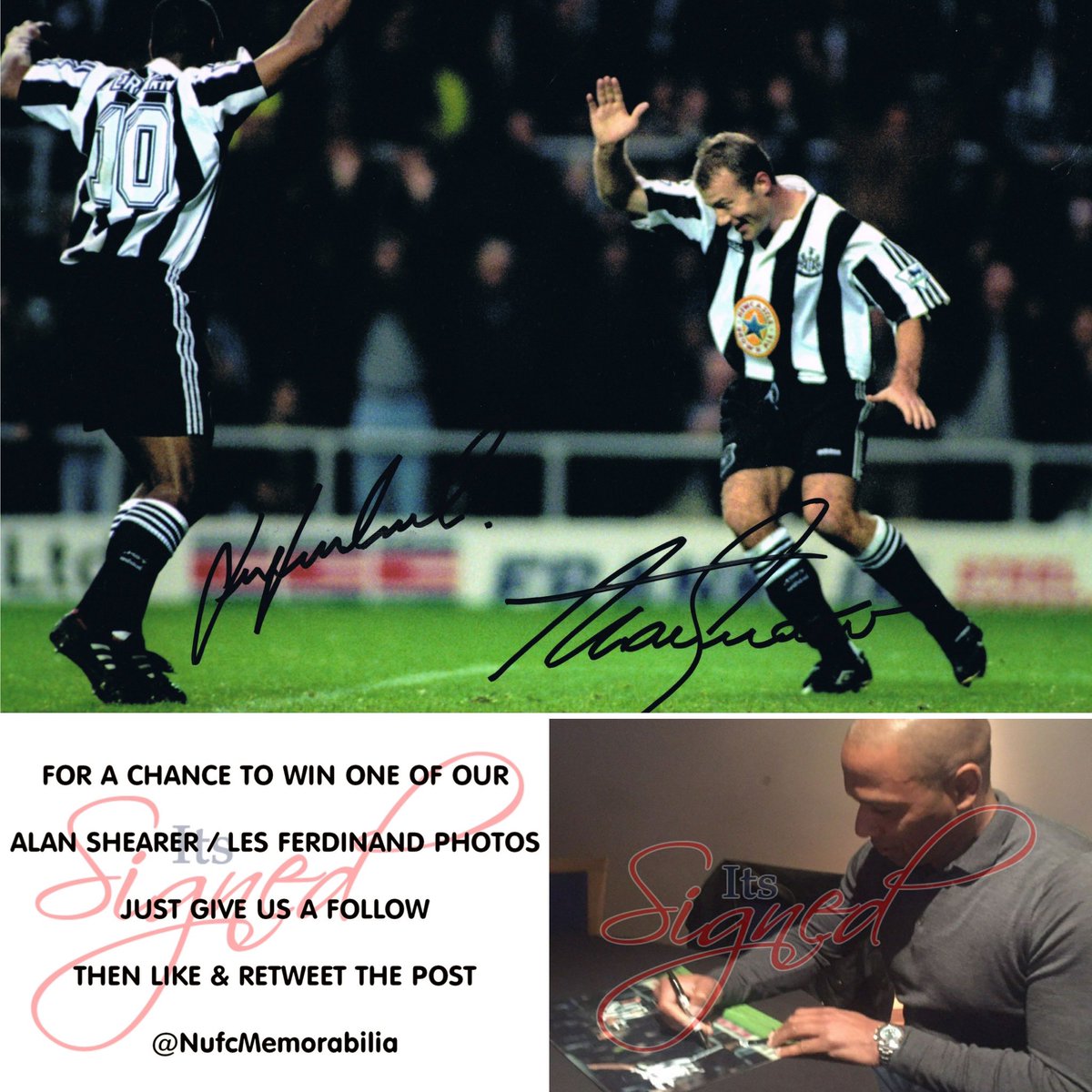 NufcMemorabilia's tweet photo. PRIZE TIME! To have a chance of winning a genuine signed Alan Shearer &amp; Les Ferdinand photo, the usual rules apply. Follow us, Like the post and Retweet it. Draw will take place on 29th November #NUFC #NewcastleUtd #AlanShearer #LesFerdinand #SirLes #Shearer https://t.co/pmqlEAMi6I