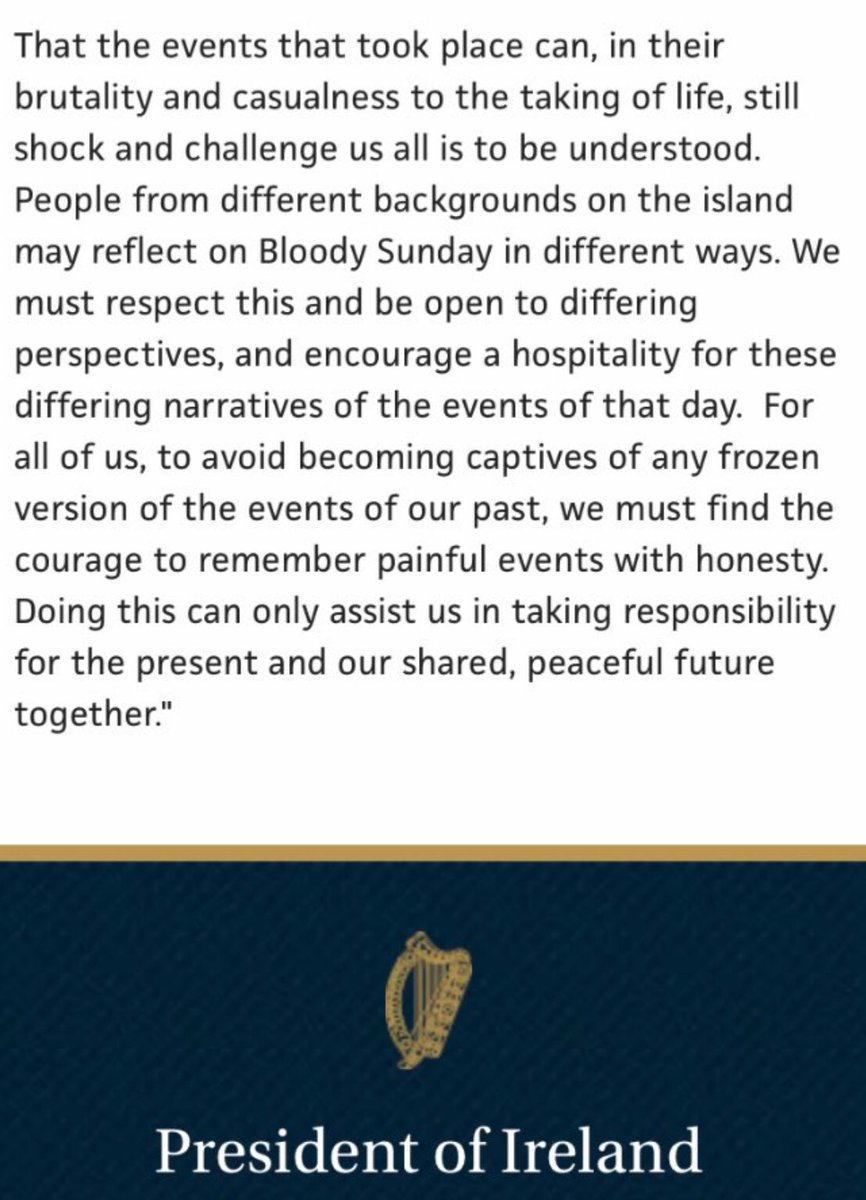 I think this is an impressive statement by the Irish President. 

In it he remembers - while so many others choose to forget - all those who died this day 100 years ago.

None of them woke up that day expecting to die. 

He has reached out &amp; I applaud him for doing so. 👏👏👏