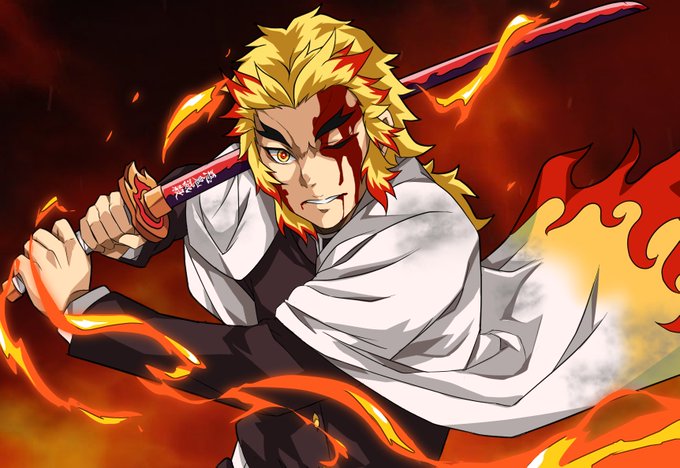 MIYABI＠プラモ/イラスト製作さんがTwitterに投稿した煉獄杏寿郎(鬼滅の刃)のイラスト。