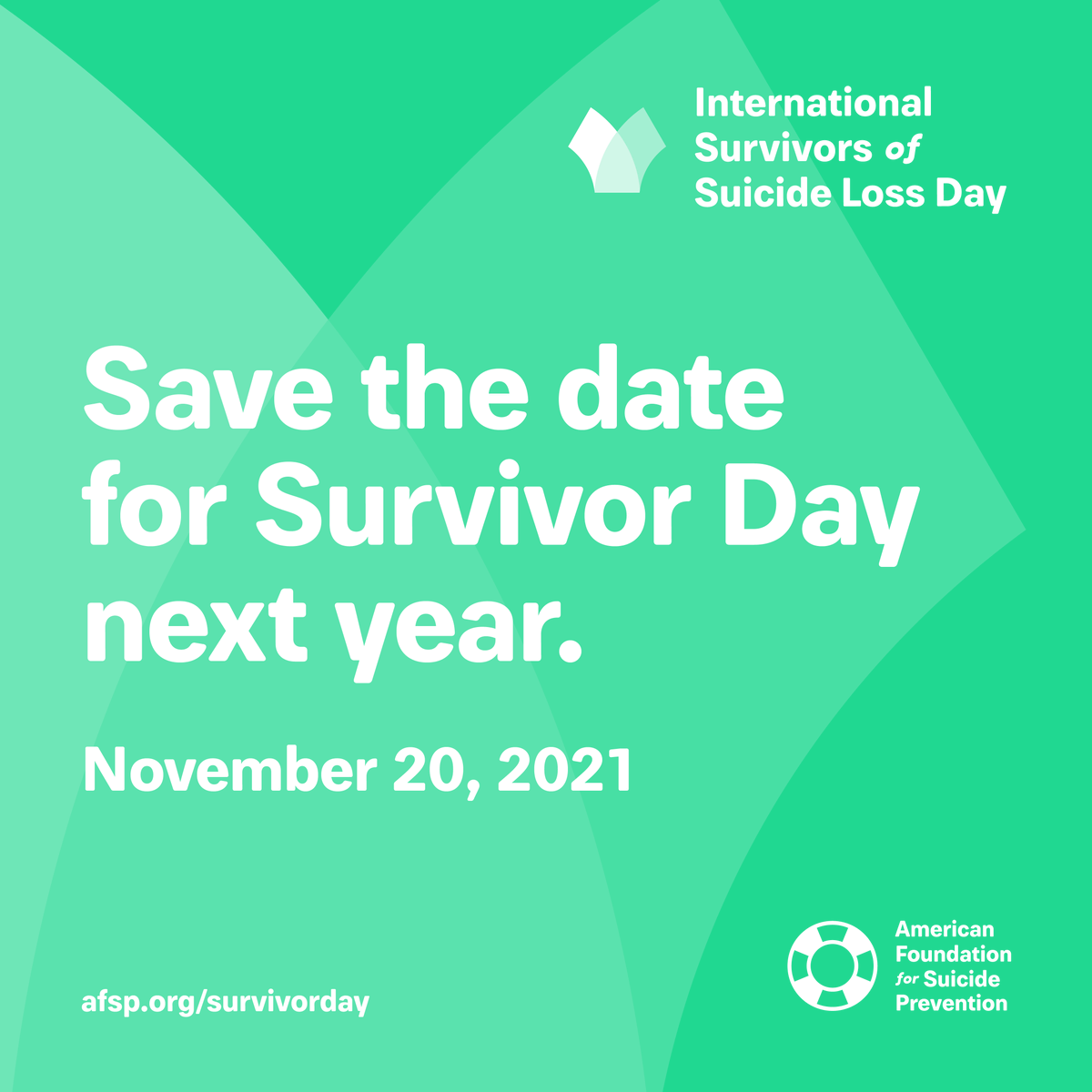 AFSP_WV's tweet photo. Mark your calendars for next year's International Survivors of Suicide Loss Day, set for November 20, 2021.
#YouAreNotAlone #LossSurvivor #ISOSLD #YouMatter #AFSP #AFSPWV #StopSuicide #BeTheVoice #Grief #MentalHealthMatters #TogetherWeAreStronger #LoveLivesOn https://t.co/99fDLQzE5W