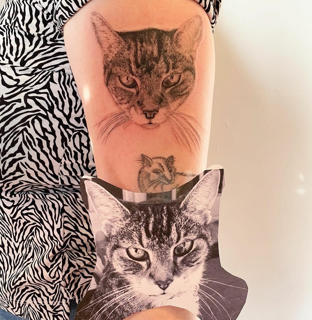 Small Cat heads tattoo by Andrea Morales  Photo 26119