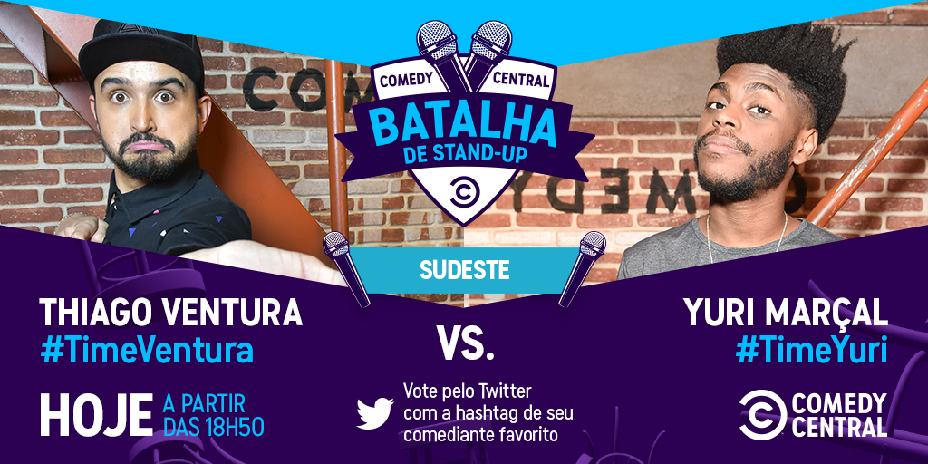 ComedyCentralBR's tweet photo. A turma da Região Sudeste chega com tudo! Tá rolando a #BatalhaDeStandUp e você escolhe o seu time preferido! #TimeVentura ou #TimeYuri? Vote agora usando a hashtag! https://t.co/KJF5YoPTKx