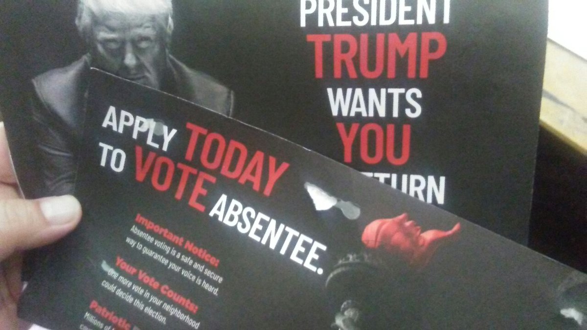 Grai_Joseph's tweet photo. I know @realDonaldTrump's brand is BS and mixed-messaging, but how are you trying to throw out all the absentee ballots after sending out this mailing?! #CertifyMI https://t.co/HwKGY3MD67