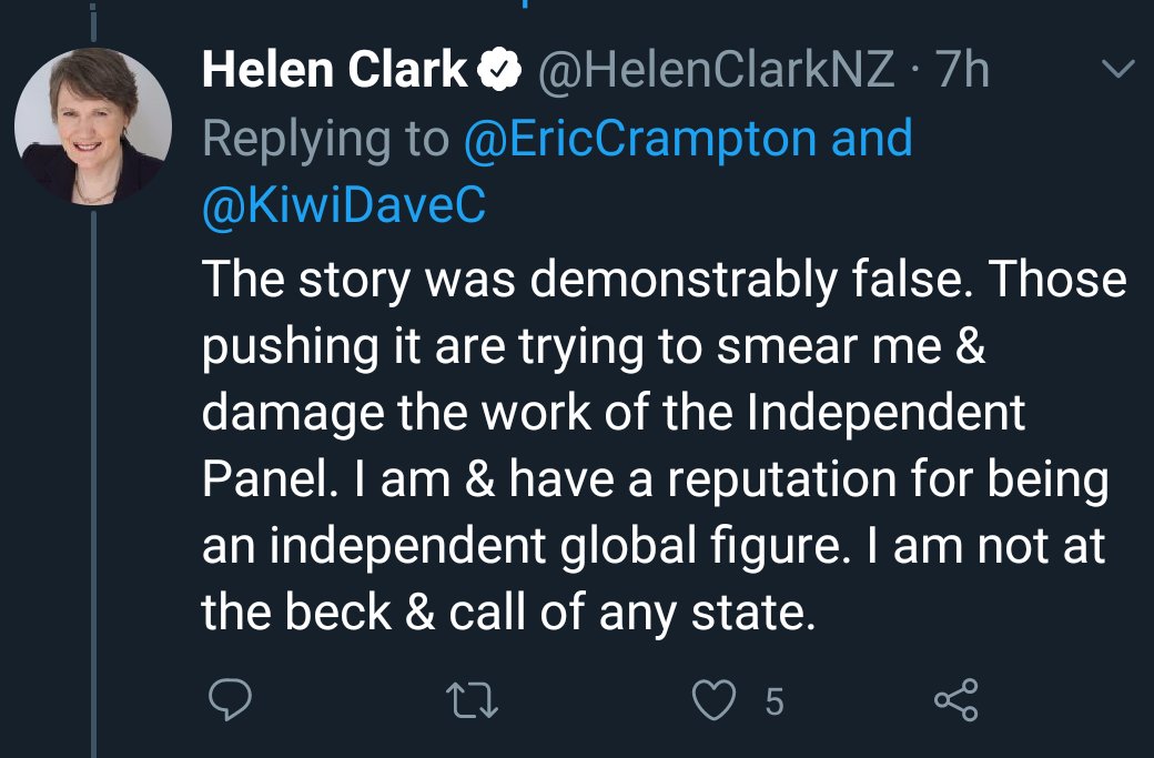 If you're just tuning in now: New Zealand's ex-PM  @HelenClarkNZ bullied  @nzherald &  @NewshubNZ into deleting their articles questioning her impartiality to head the WHO coronavirus inquiry given her close ties to China & the WHO itself, as we documented:  http://unwatch.org/head-of-who-inquiry-into-coronavirus-helen-clark-ties-should-step-down/