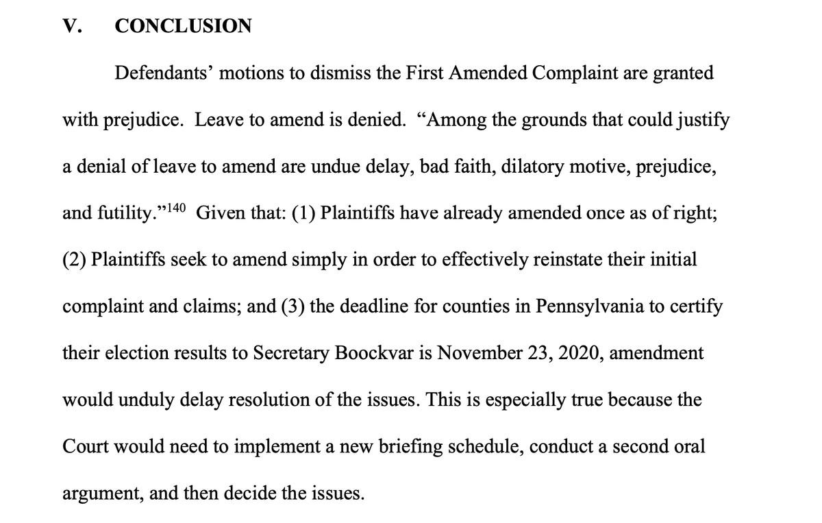 BREAKING: Federal judge dismisses Trump campaign's last lawsuit seeking to delay certification of Pennsylvania's election results.