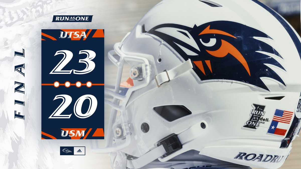 UTSAFTBL's tweet photo. FINAL! UTSA takes down Southern Miss in Hattiesburg for the first time in program history, reaching at least six wins for the 5th time in our 10-year history. NEXT: UTSA hosts North Texas at 2 pm on Saturday at the @Alamodome. 

🔗 https://t.co/Wv42bgAyoC 

#BirdsUp | #RunAsOne🤙 https://t.co/Q2G3qLUGN5