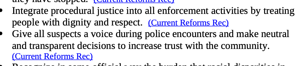 This committee recently sent LAPD a draft of proposed reforms. Nearly every single proposal increases police bureaucracy, data collection/sharing, and training. The rest is naive platitudes like this: