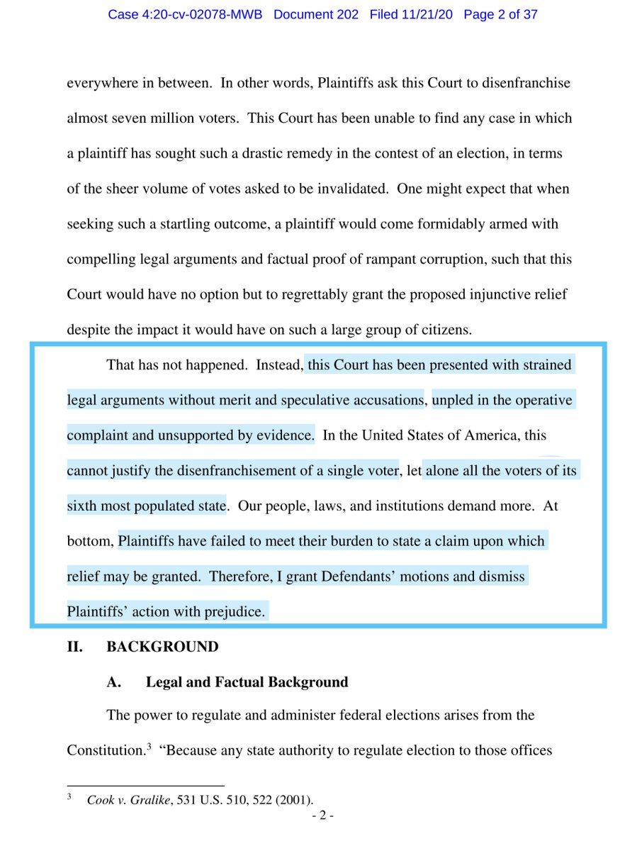 “Court has been presented with strained legal arguments without merit and speculative accusations, unpled in the operative complaint & unsupported by evidence..this cannot justify the disenfranchisement of a single voter, let alone all the voters of its 6th most populated state