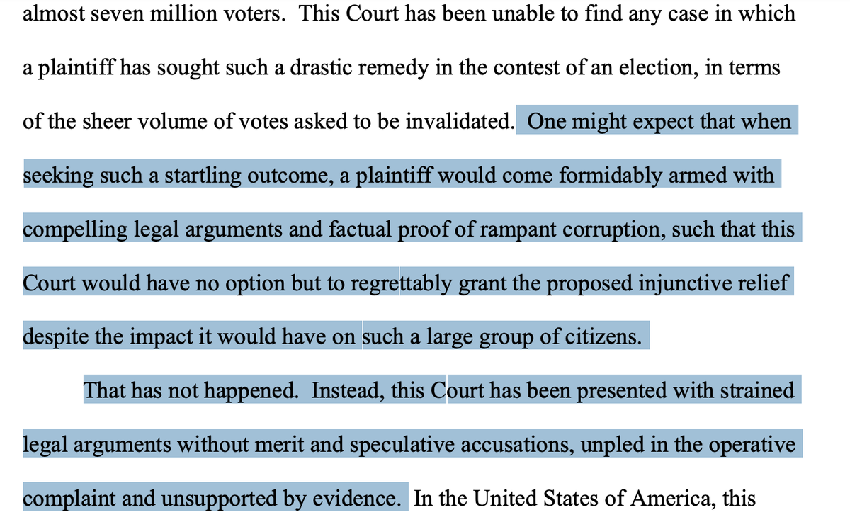 BREAKING: Judge in Pennsylvania tosses Trump campaign lawsuit, says they have presented no compelling evidence of fraud or mismanagement.