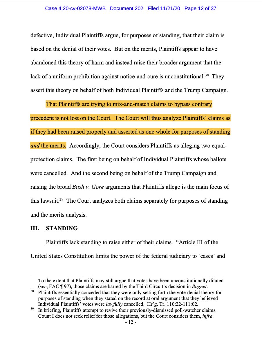 Andrew Feinberg on X: NEW: The @TeamTrump lawsuit against the PA Sec'y of  State — argued by Rudy Giuliani last week — has been DISMISSED WITH  PREJUDICE, meaning the campaign can't refile.