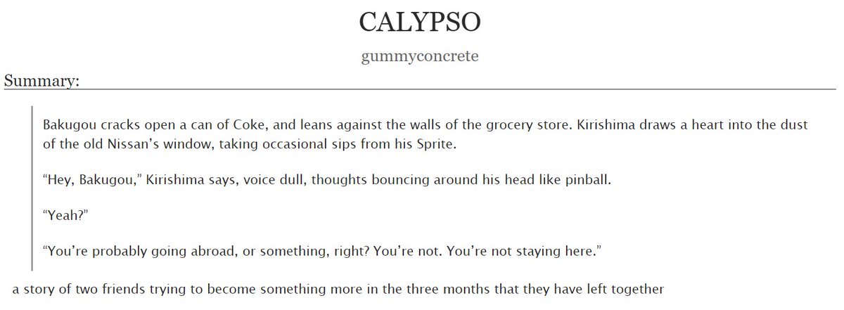 CALYPSO by  @gummyconcrete- rated T, 18k, complete- man how did this perfectly capture the uncertainty of growing up and feeling your hands slip from those closest to you? https://archiveofourown.org/works/24890605 