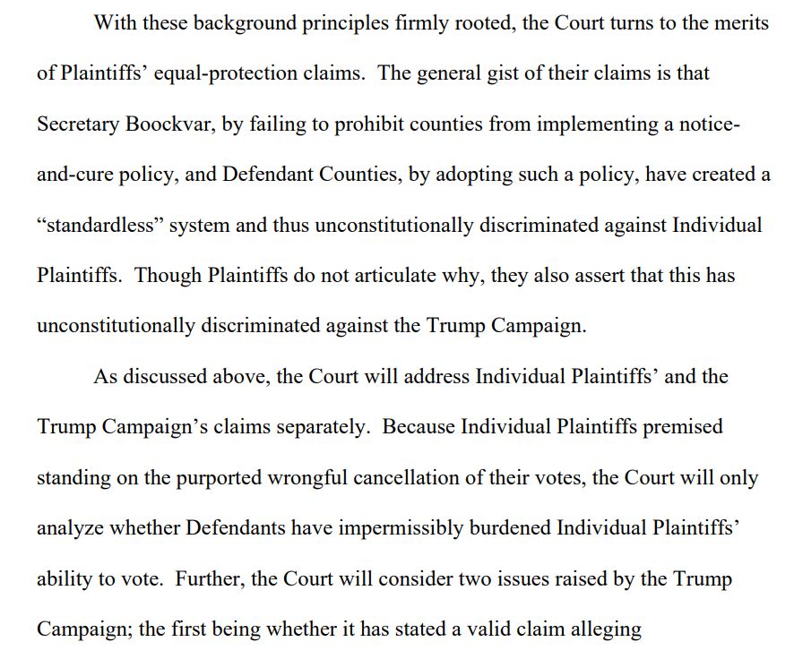 The court rules that even if Trump's campaign had standing to bring this case, which it doesn't, its Equal Protection claim would still fail on the merits.