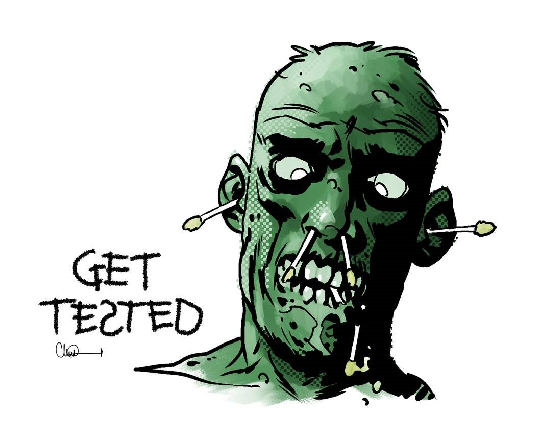 sankar_mm's tweet photo. Fantastic depiction of #gettested by @CharlieAdlard The image also reminds us the risk of Nasopharyngeal swabs in children and elderly. It's High time to switch for #salivatest for #covid19 https://t.co/GSmAR1OQtf