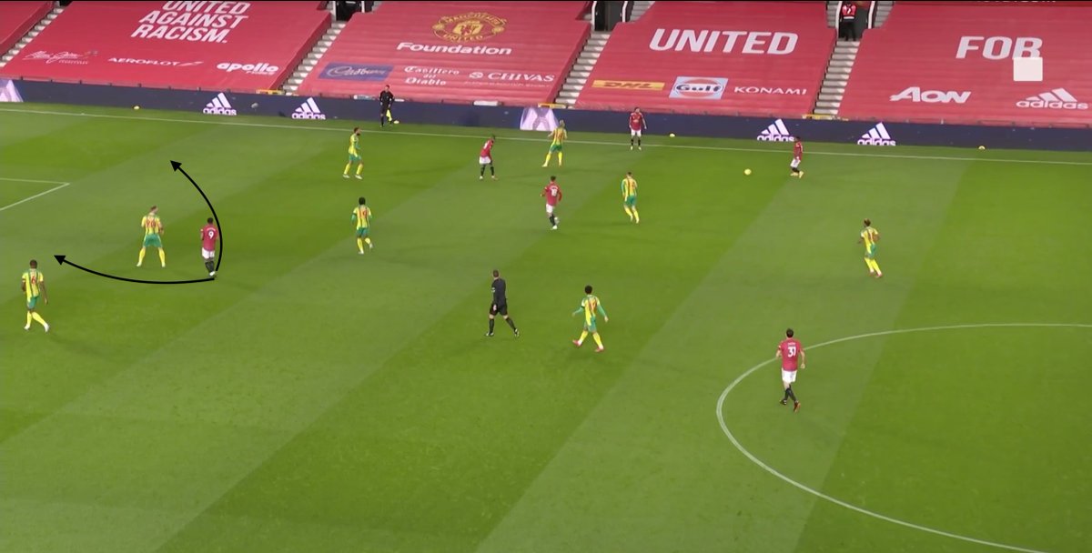 8': Fred receiving in space, what run does Martial make? He doesn't. 8 seconds later he is standing in the same place, ultimately choosing to offer to feet.