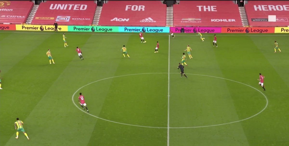 12& #39;: We win possession high with Bruno now in space. What does Martial do? He makes a good run in behind and now we have the ball at the feet of one of our most talented players in a threatening area.