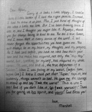 DatPiff's tweet photo. Eminem’s letter to Tupac’s mom ❤️ https://t.co/Dmm1QWlmHs