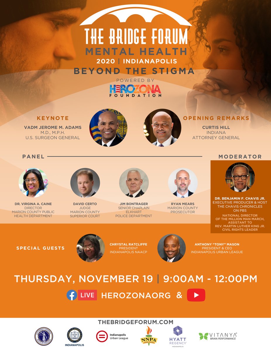 Join us online "Live" at 9:00am EST / 7:00am MST on Nov. 19th for The Bridge Forum - Mental Health | Indianapolis (Part of the 2020 Series from the HeroZona Foundation): qoo.ly/39bxhv 

#HeroZonaFoundation