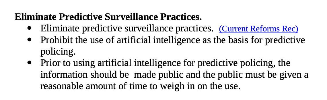For an example of this, see how the Advisory Committee talks about predictive surveillance: they ask LAPD to "eliminate" it, "prohibit" use of AI in it, and also require transparency/hearings "prior to using it." How the fuck do you all three of those?