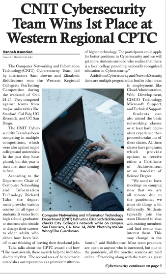 sambowne's tweet photo. Front page of @theguardsman about the CCSF cybersecurity team victory @DJHardB @cdasilvatwitt  https://t.co/JvELflMdaL https://t.co/xgW41JHeJ6