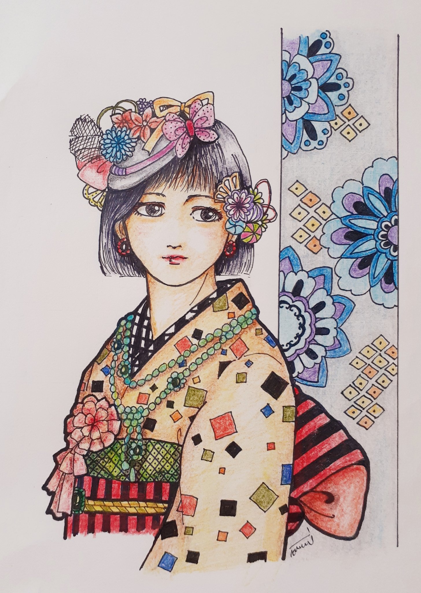 小鳥遊 史緒 大正ロマン風 塗りました イラスト好きな人と繋がりたい イラスト アナログ絵師さんと繋がりたい アナログイラスト 絵描きさんとつながりたい 着物 大正浪漫 芸術同盟 T Co Uhwlsvvdpn Twitter