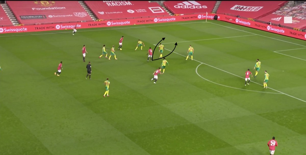 I lied. 49': Martial still not making that clear out run for Rashford. To be fair to him, this is a case of redundant tendencies – they both want this left halfspace for themselves. That said, look how easy this makes it for the defenders to contest and block the shot