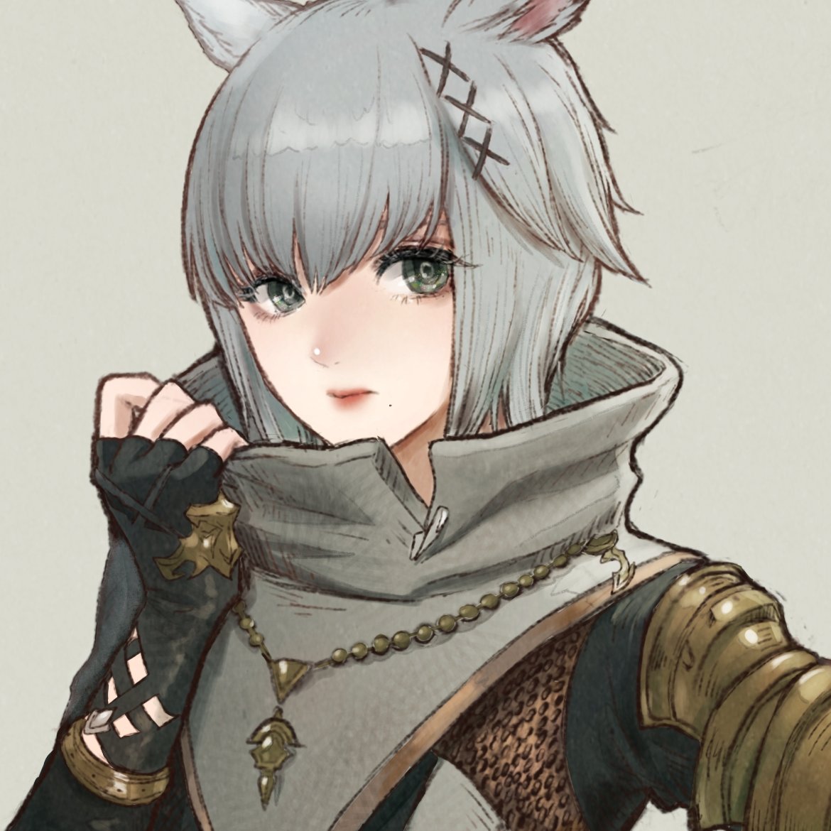 1girl miqo'te animal ears solo cat ears tail gloves  illustration images