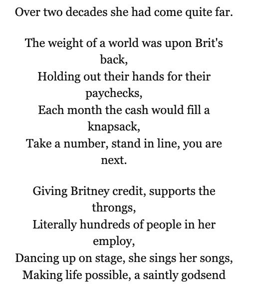 The book includes a poem called “Breadwinner is Britney”  #FreeBritney