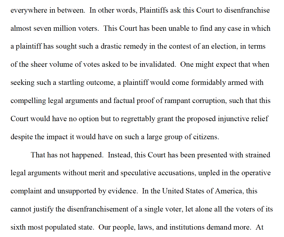 And here's the key part of the ruling from Judge Matthew W. Brann dismissing Trump's Pennsylvania suit: READ MORE here:  https://www.inquirer.com/news/pennsylvania-election-lawsuit-trump-dismissed-matthew-brann-certification-vote-results-20201121.html