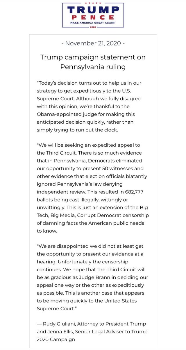 Trump's lawyers though are trying to spin the devastating court loss into a victory. In a statement this evening they say the ruling "turns out to help us in our strategy to get expeditiously to the U.S. Supreme Court."