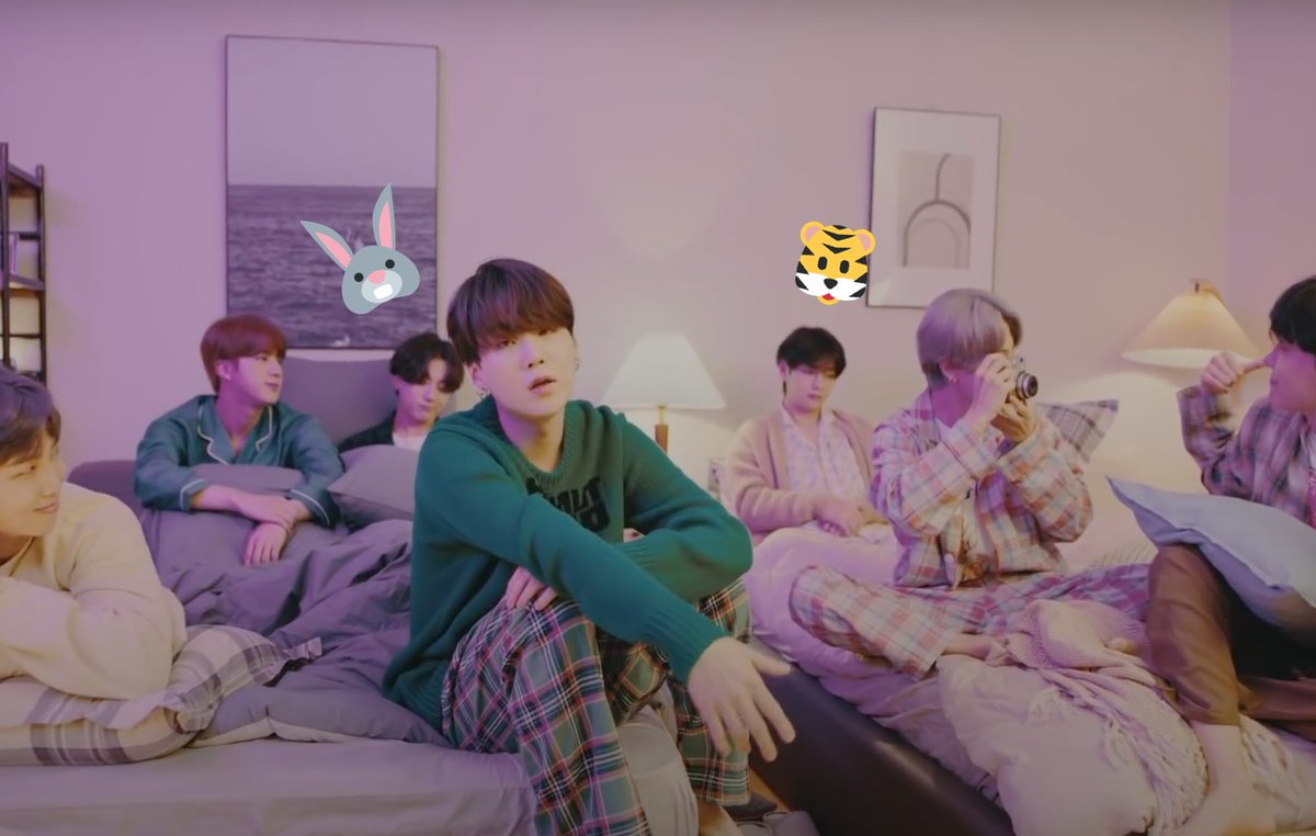 I forgot to add this interesting one!!  @shhh_kiki pointed this out. In both LGO MVs JK is sitting in the left side of the bed. On the other hand, Tae is sitting on the right side of the other bed. Well, it’s about habits, wbk...   #taekook