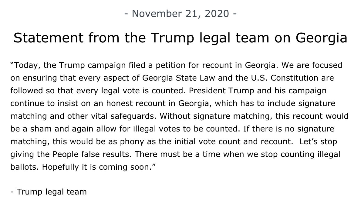 Apparently President Trump wants another recount in Georgia? This just landed in my inbox.