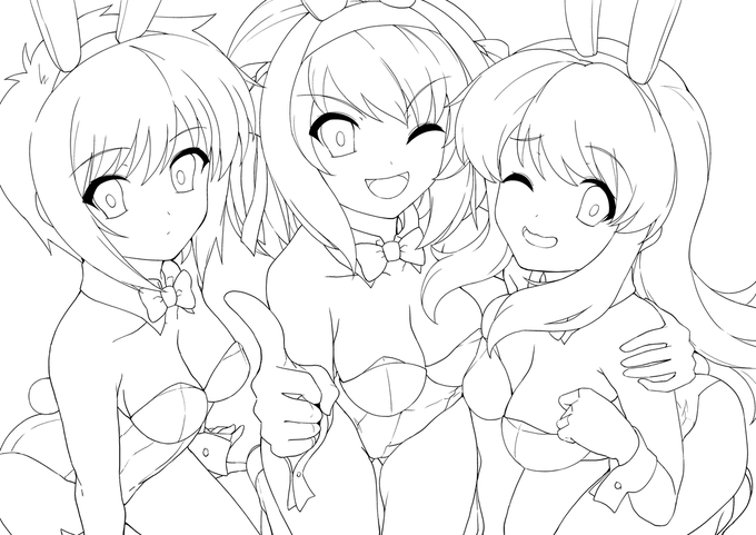 今日配信で塗る絵の線画 配信中に三人全部…は厳しいか 