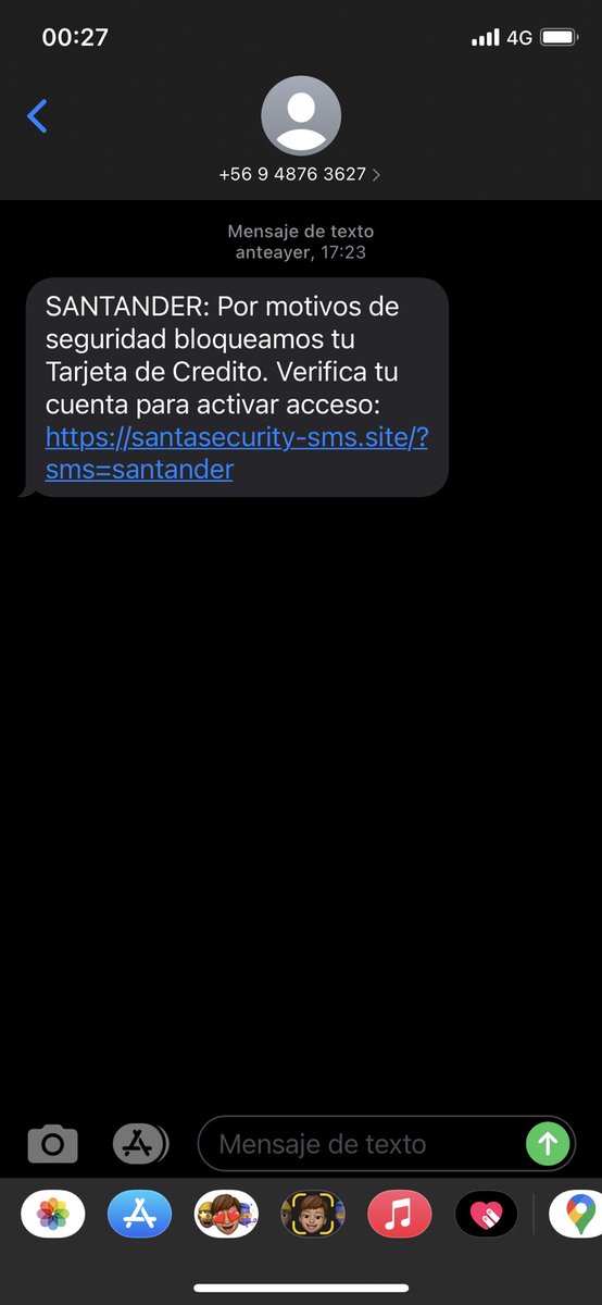 juanlescobar's tweet photo. @santanderchile hola, no soy cliente de ustedes pero ya es bastante molesto que me llegue este tipo de mensajes, sé que son estafas pero tomen medidas al respecto. Ya es reiterativo el tema. https://t.co/YMluhbbzYf