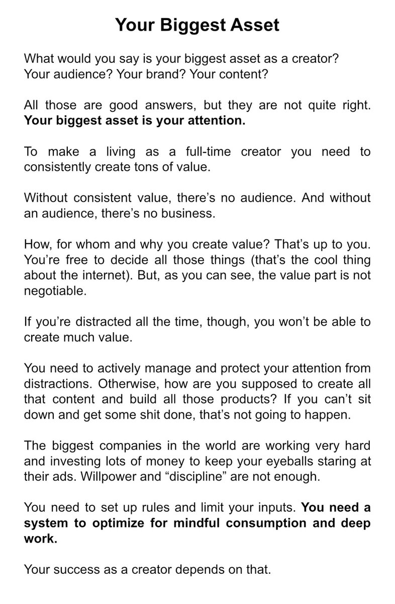 One of the most important things I've learned after following  @jackbutcher for the last couple of months is that, as a creator, your biggest asset is your attention.That's the subject of today's essay. (6/30)