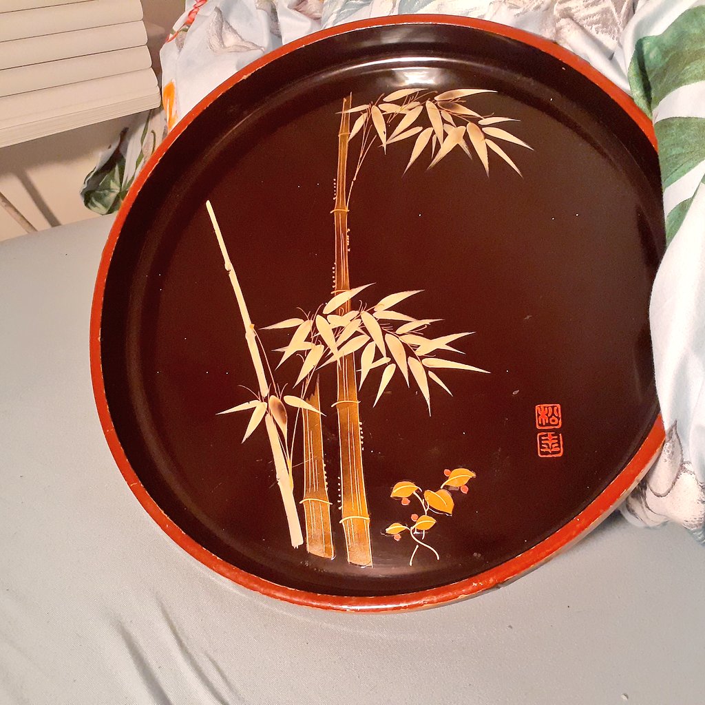 handpainted lacquerware serving tray, 1950s
