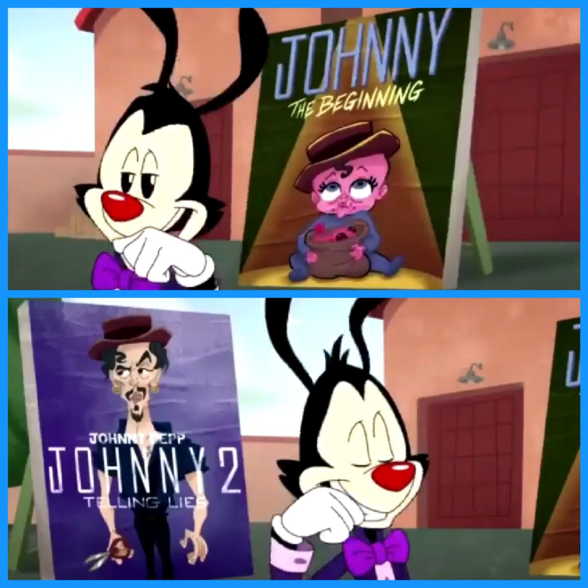 A_Bit_Merry's tweet photo. So #WarnerBros is using this for #Animaniacs #JusticeForJohnnyDepp #BelieveMen #DomesticViolence #JohnnyDeppIsInnocent #JohnnyDepp https://t.co/F0BI3uyvQx