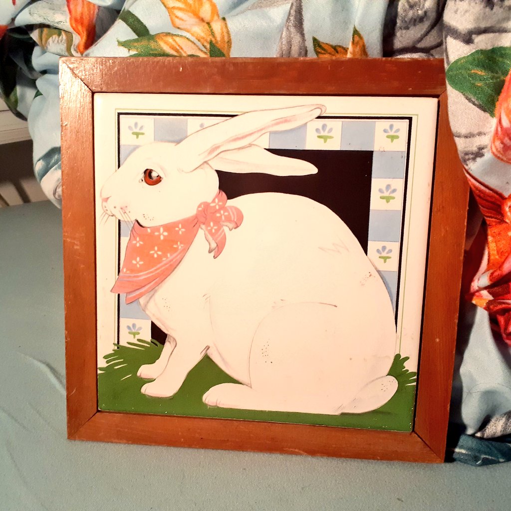 pelzman design ceramic tile trivet, 1981(also known as & #39;bnuuy with a cute handkerchief& #39;)