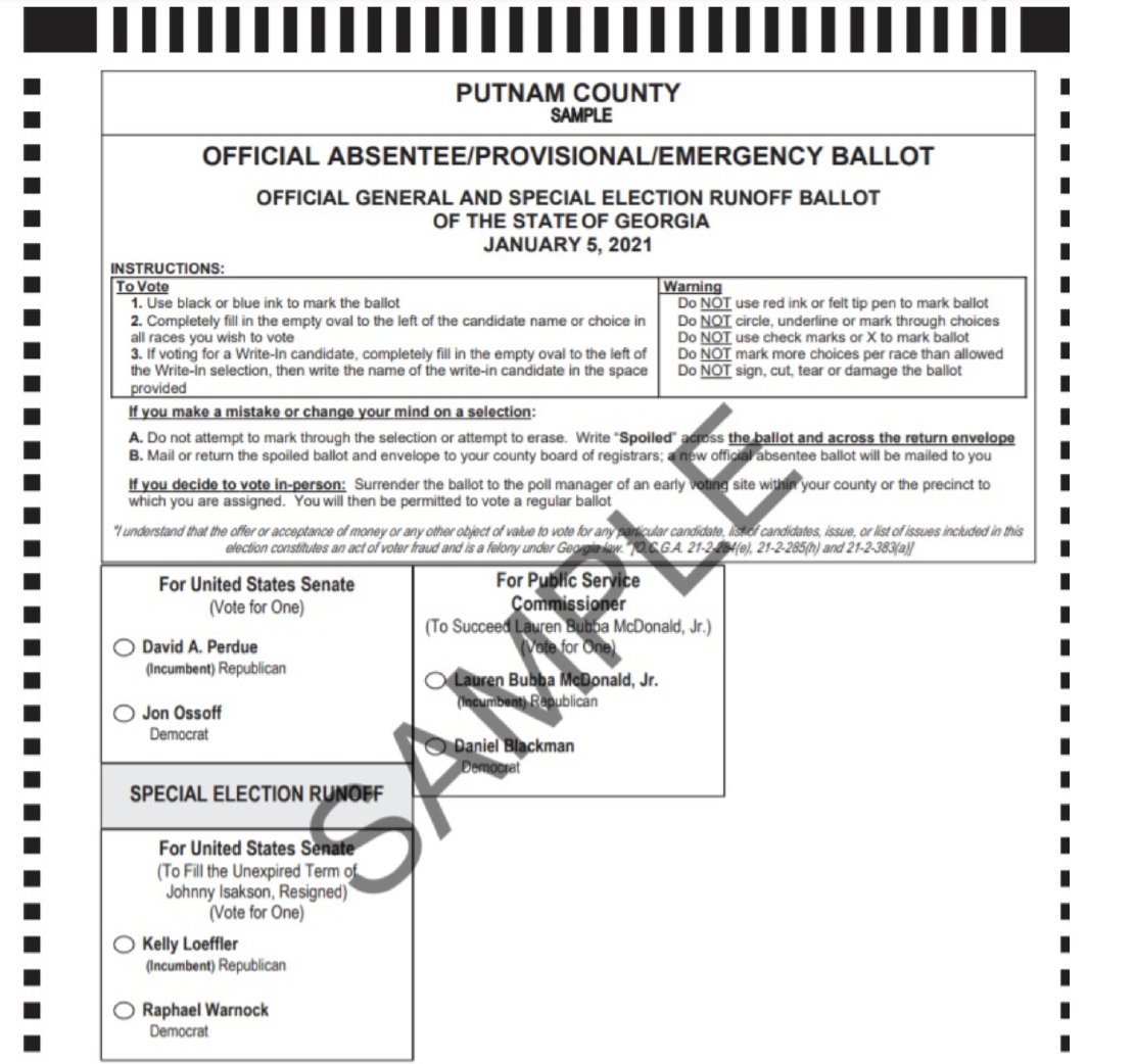4/ The ballot is very simple in Jan. Same ballot for all counties. Poll workers don't need lots of technology to issue the right ballot to the voter. They are ALL ALIKE!Here's a sample.
