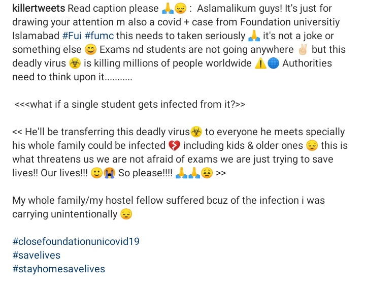 pgctoba's tweet photo. We are not afraid of exams we are just trying to save lives!! Our lives!!! 😔🙏☣️ 
#CloseFoundationUniCovid19 
#Shutdownallinstitutions  🙂💔
 Allah help us!!! 😣 https://t.co/THmNRU8ClL