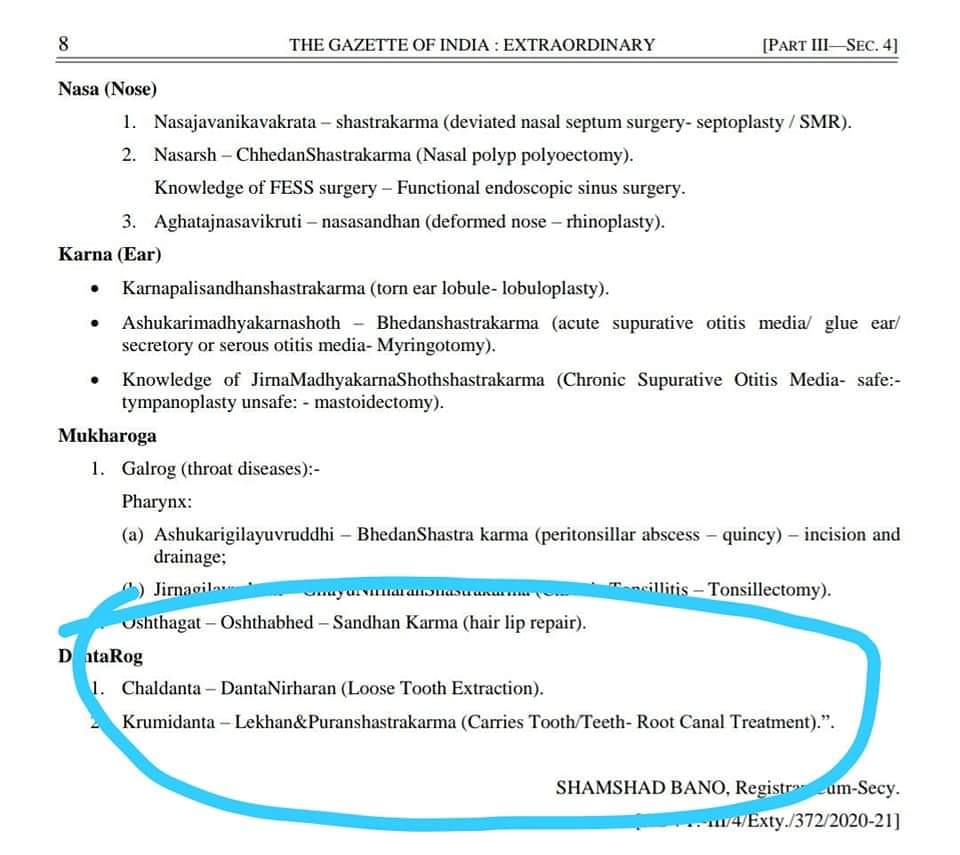 DrPrakashKPande's tweet photo. GOI gazette notification 
Ayurveda doctors now will be trained and legally allowed to perform variety of General surgical , ENT, Ophthalmology, Ortho and Dental treatment procedure. NMO  has objections to it and will support the stand of the IMA. https://t.co/AuoxdWSaZX
