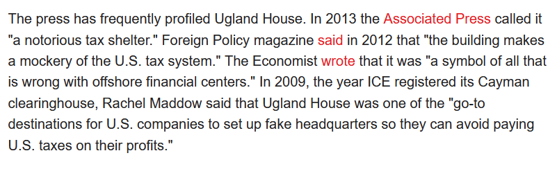 Former President Barack Obama remarked of Ugland House in 2008, "Either this is the largest building in the world or the largest tax scam in the world."Loeffler's forebears in the Senate — Democratic and Republican alike — went after Ugland House by name.