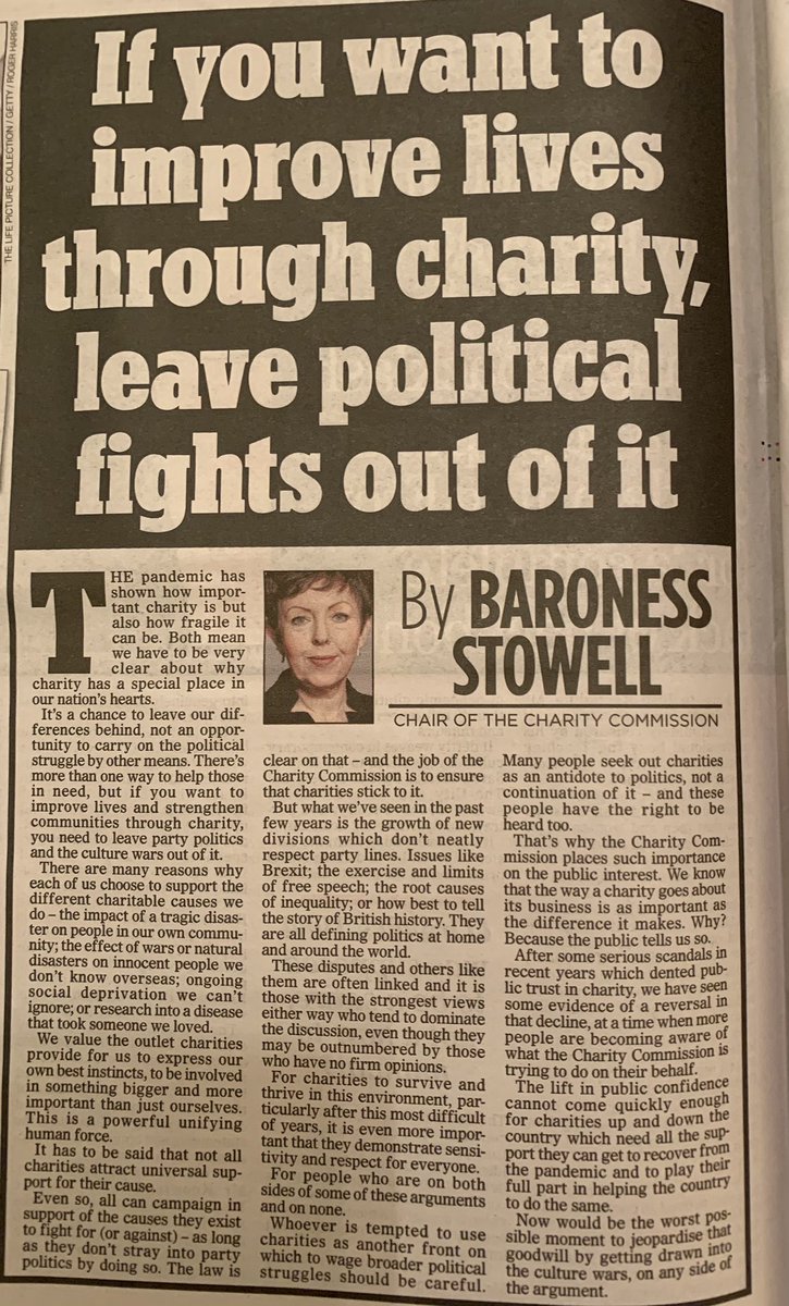 Tina Stowell My Article From Today S Mos Politics Explains Why Charities Must Stay Out Of Culture Wars As Well As Party Politics Here S A Short Thread About The Points I M