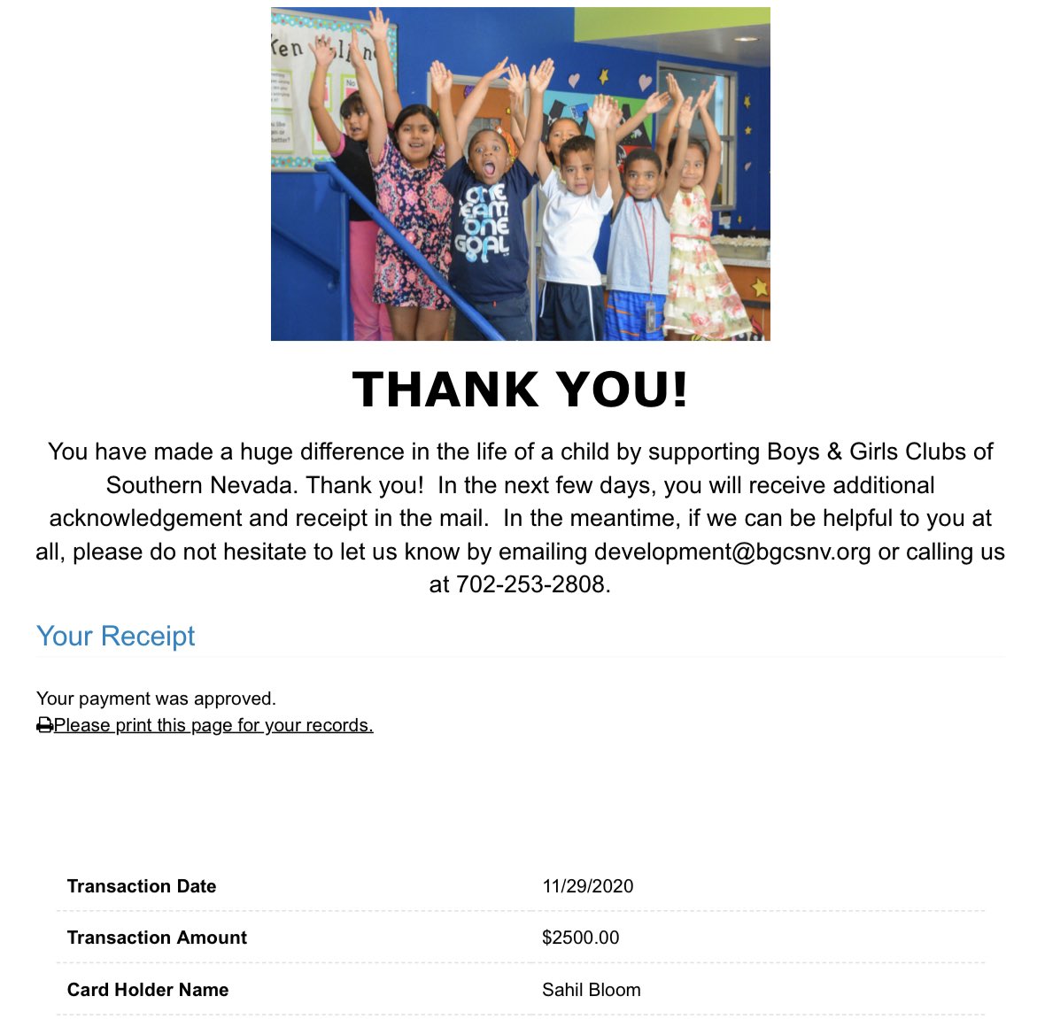 16/ Update: We have now raised over $5,000 for The Boys & Girls Club of Southern Nevada in celebration of Tony’s life and legacy. As promised, my matching contribution is below. Thank you everyone for the generous donations! Keep it going.