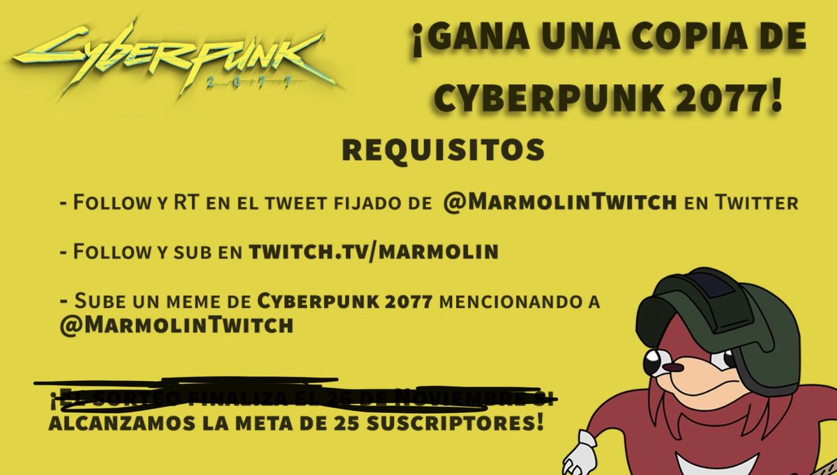 MarmolinTwitch's tweet photo. Participa en un sorteo para ganar una copia del aclamado cyberpunk 2077!! Compártelo, Retweet y participa gratis con una sub Twitch Prime! + Info en mi perfil 
#giveaway #Participando #Cyberpunk2077  #free #gratis #meme #TwitchStreamers #twitchgaming #twitch https://t.co/SUGuPP1e15